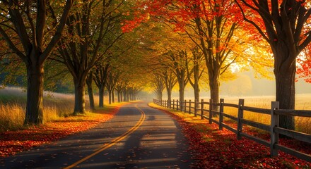 Fototapeta premium Beautiful fall scenery with. Colorful leaves in the garden. Falling leaves with nature landscape in the background