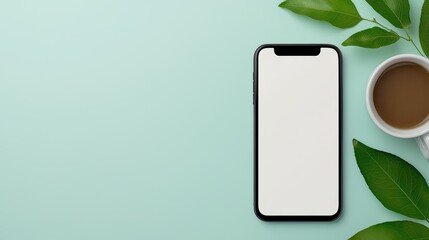 Intimate Front-End Development Displaying Smartphone with Coffee and Leaves