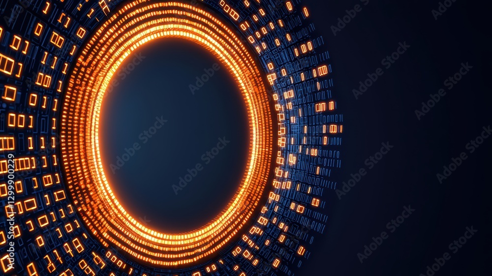 Poster intimate shot of quantum computing concept with bright orange circular design
