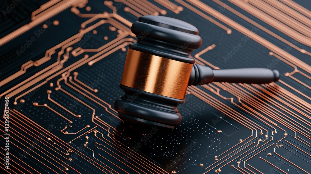 Poster macro view of gavel on circuit board symbolizing artificial intelligence in law