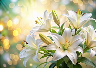 Fototapeta premium Serene White Lilies: Elegant Blooms in Bright Interior - Stock Photo