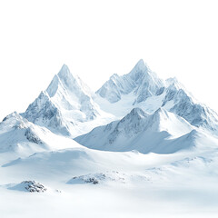 Obraz premium A mountain range covered in snow and clouds, isolated on a white and transparent background. AI generate.