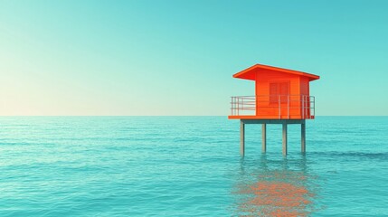 Fototapeta premium Vibrant House on Stilts Over Calm Sea