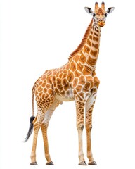 Naklejka premium Full Body Giraffe Standing on Sand with White Background