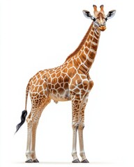 Fototapeta premium Full Body Giraffe Standing on Sand with White Background