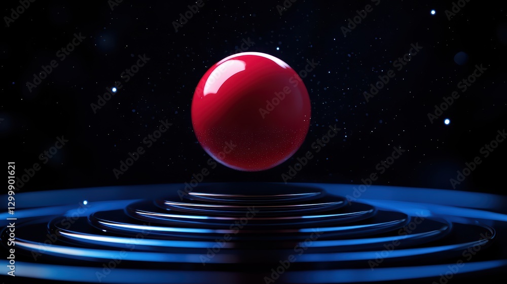 Aufkleber macro focus on red sphere over dark surface with light reflections and ripples
