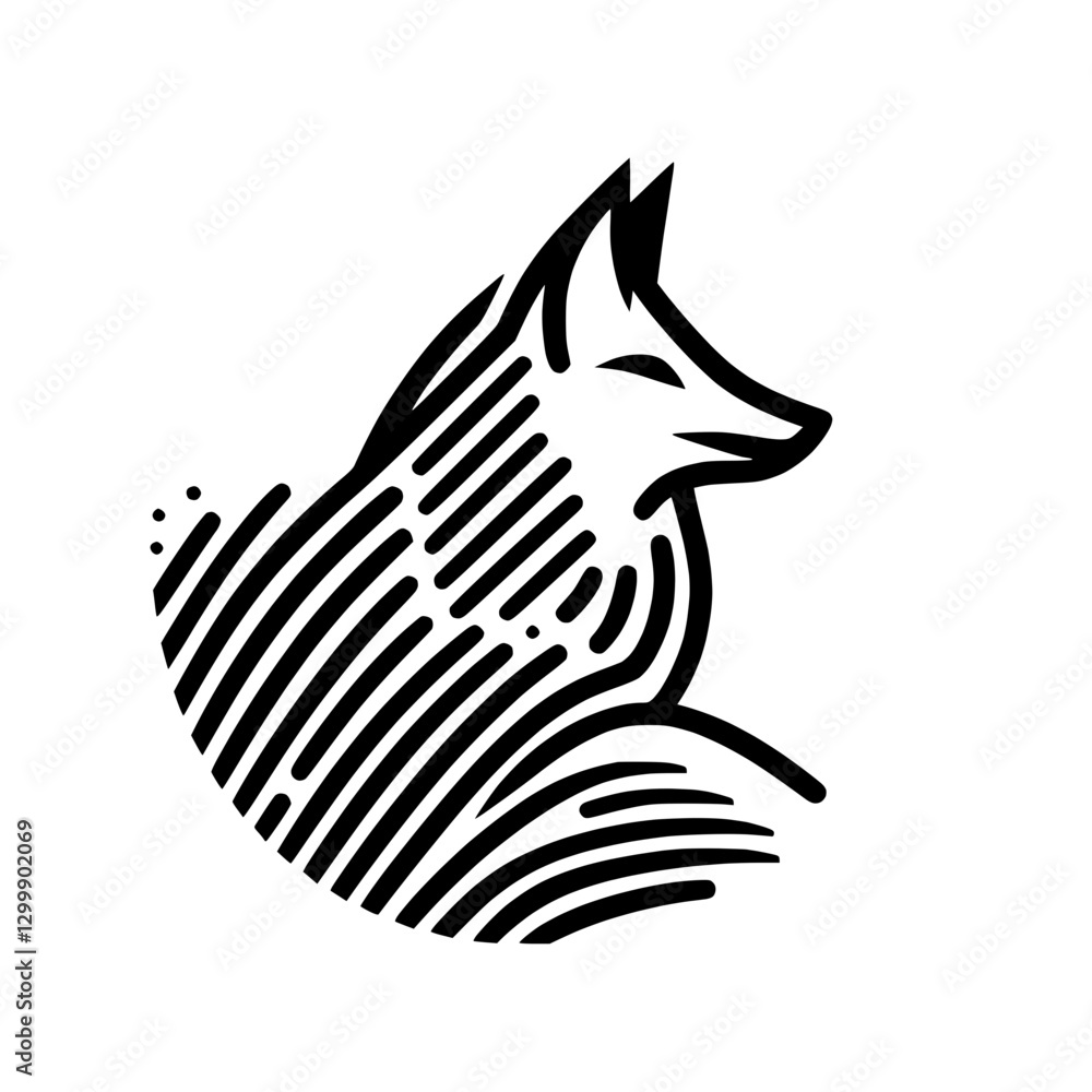 Poster stylized vector image of a fox with striped design on a transparent background