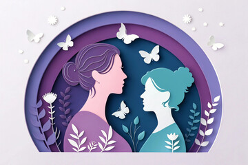Artistic Paper Cutout of Two Women with Butterflies and Plants