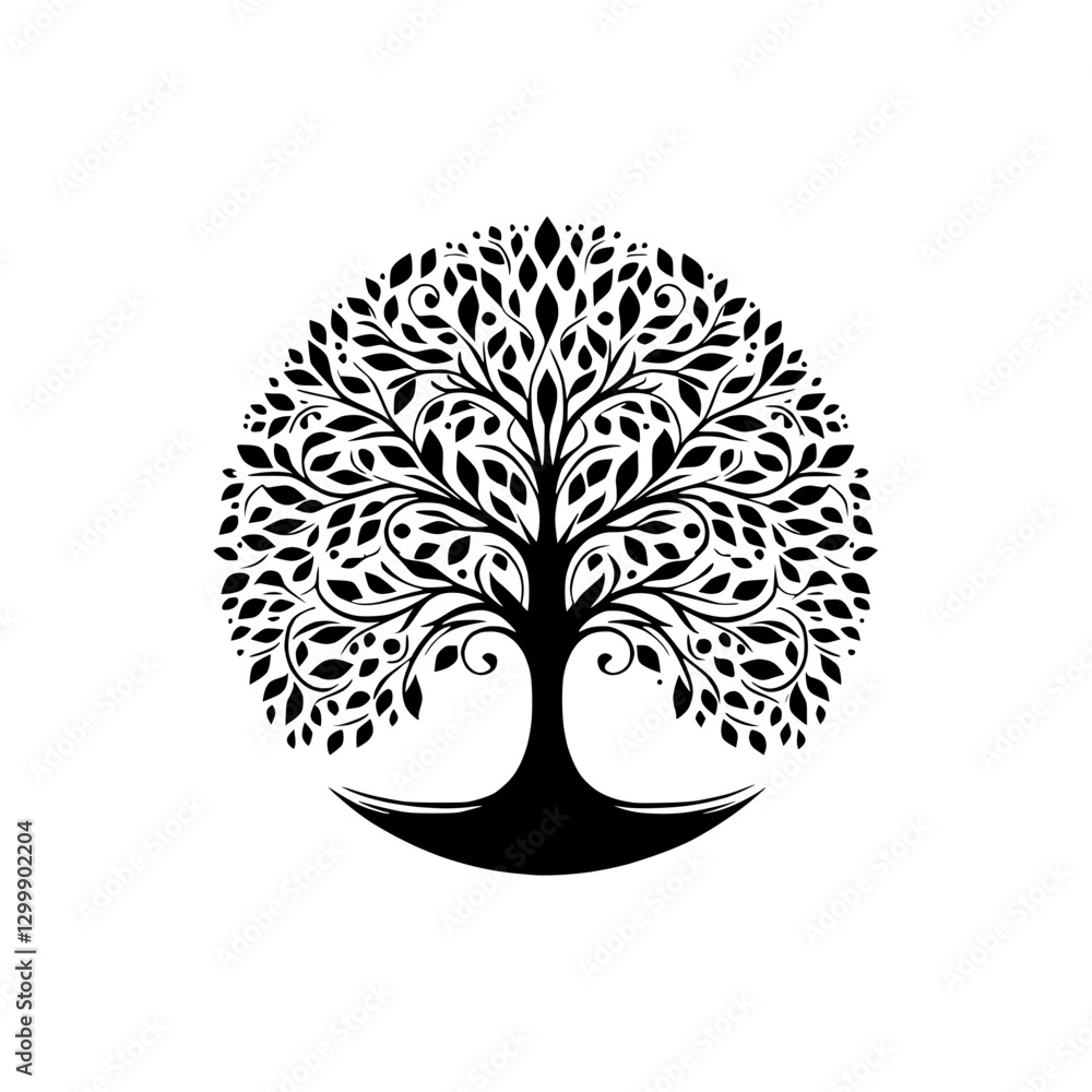 Aufkleber stylized vector image of a black tree with intricate branches and leaves on a transparent background
