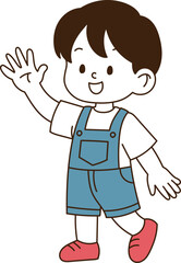 a child waving Hi his hands happily. minimal line art vector illustration.