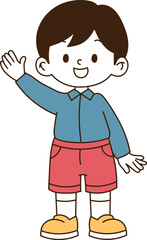 a child waving Hi his hands happily. minimal line art vector illustration.