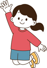 a child waving Hi his hands happily. minimal line art vector illustration.