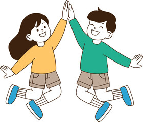 Two friends are high-fiving with joy. minimal line art vector illustration. 