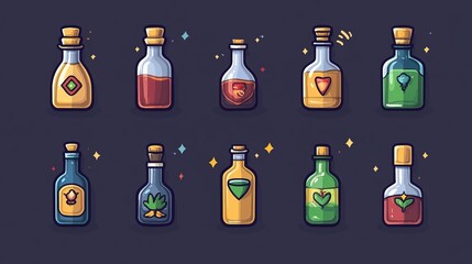 Various shaped bottle icons set.