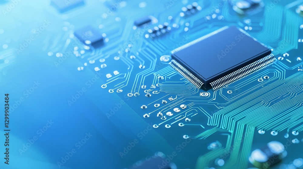 Poster intricate closeup, exploring the complexities of a computer chip on circuit board