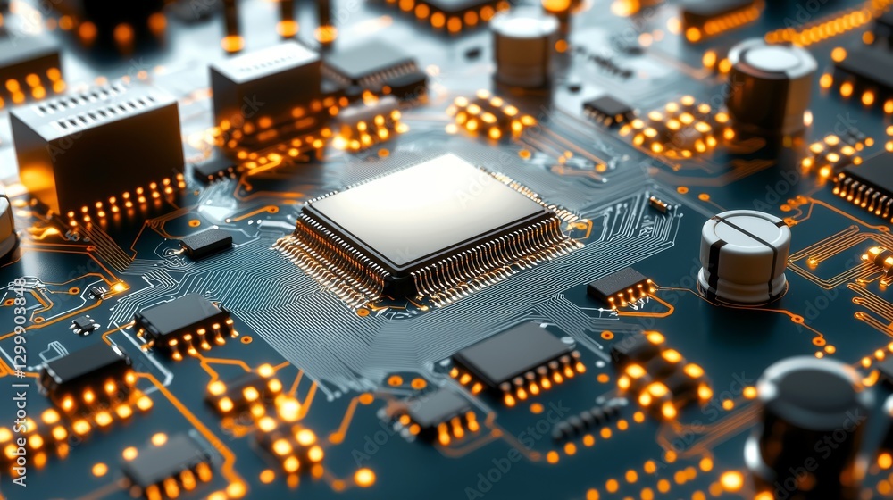 Aufkleber intricate closeup, computer processor on circuit board exploring the heart of modern technology