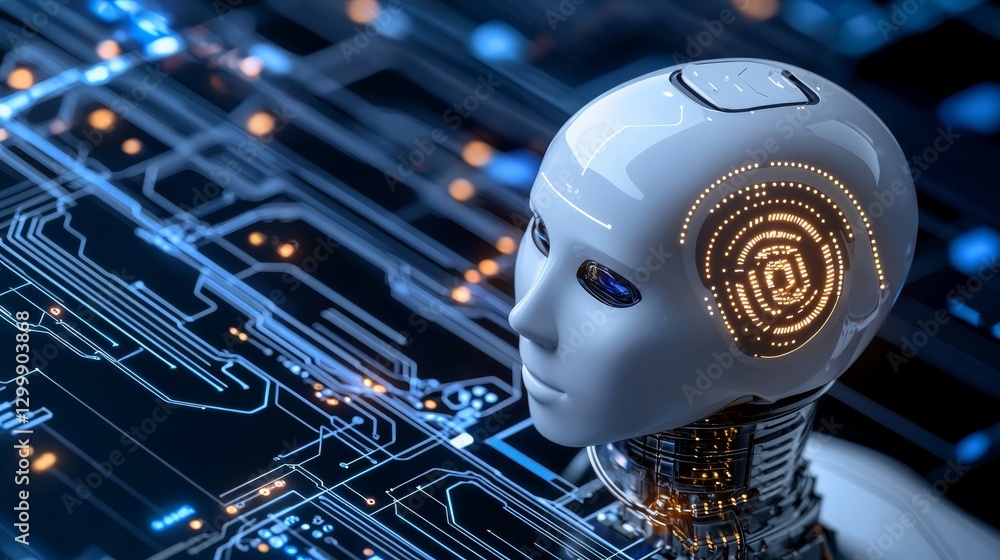Aufkleber futuristic robot and circuitry, exploring the world of artificial intelligence advanced technology