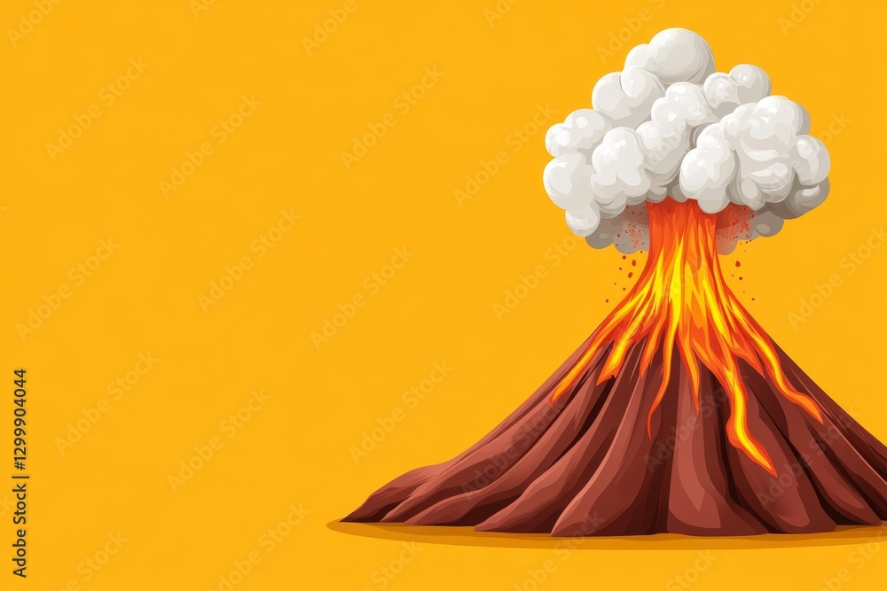Poster a geometric abstract design of a volcano with flowing lava in bright orange tones