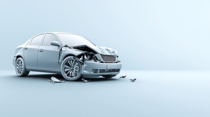 Fototapeta premium Extensive car wreck damage, a scene of collision and impact on the road