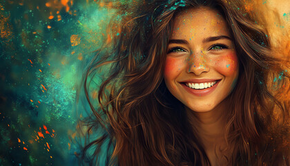 Fototapeta premium Joyful woman with vibrant, flowing hair.