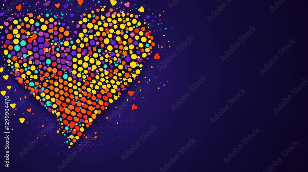 Poster heart shape composed of numerous colorful hearts in various sizes and shades on a white background