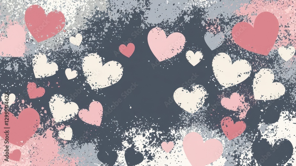 Poster heart pattern featuring pink and white hearts against a solid black background design for various us