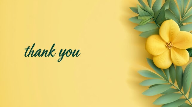 Beautiful thank you card with yellow flowers and leaves, expressing gratitude appreciation