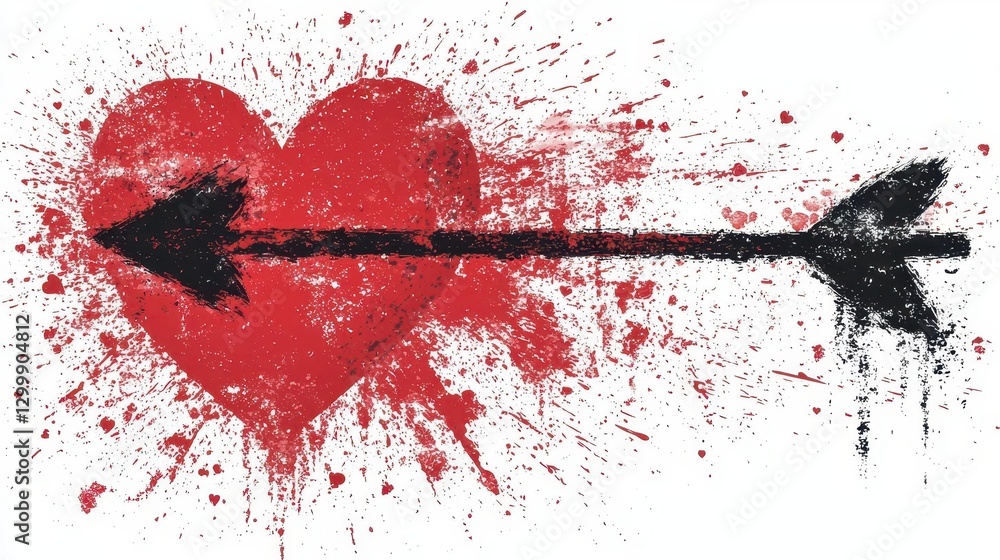 Poster Heart shape with a dart arrow piercing through the center on a plain background