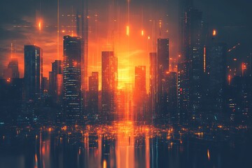 Fototapeta premium Buildings with luminous effects displayed in a futuristic city scene