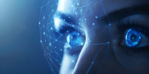 Close-up of futuristic digital eye with biometric scanning technology | Artificial intelligence and cybersecurity vision