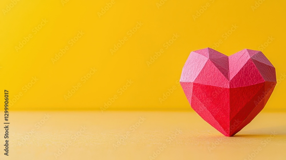 Aufkleber Red heart shaped object placed on a bright yellow background creating a vibrant contrast in colors