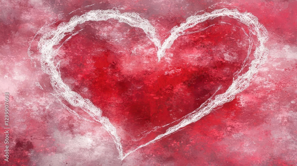 Poster heart shape painted in vibrant red color on a solid background for artistic or romantic themes