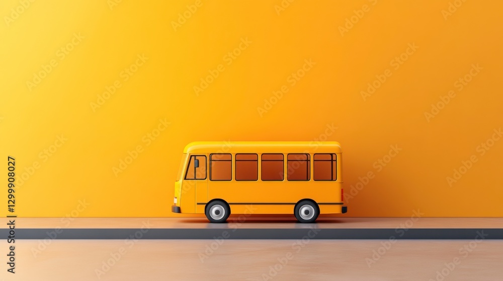 Poster yellow bus in minimalist design with soft lighting