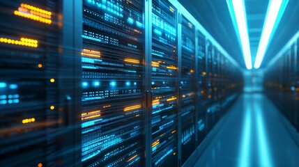 Exploring the data center, a comprehensive view of server room hallways and network infrastructure