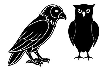 Owl Crow Silhouette vector illustration