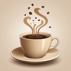 Obraz premium Aromatic Coffee Cup with Steam and Beans Illustration for Relaxation