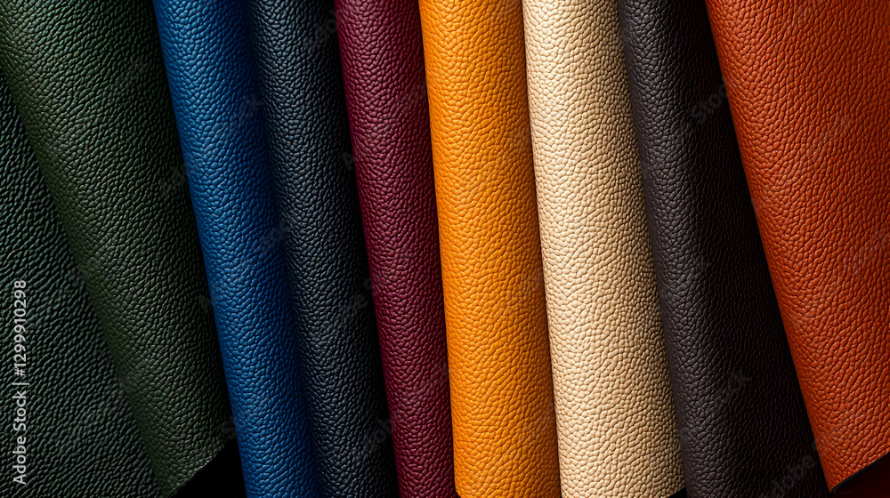 Poster rolled colorful textured fabric displaying various hues and patterns
