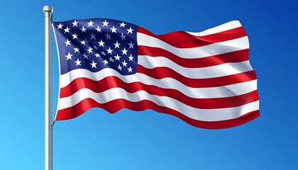 The American Flag Waving Against A Bright Blue Sky