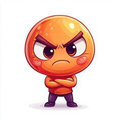 Naklejka premium Chibi style orange emoji with crossed arms and puffed cheeks, expressing anger