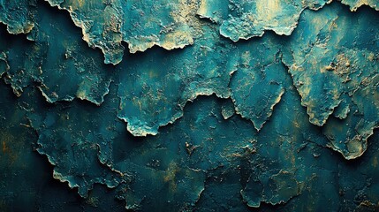 Obraz premium Textured abstract background featuring peeling turquoise paint with hints of gold and brown