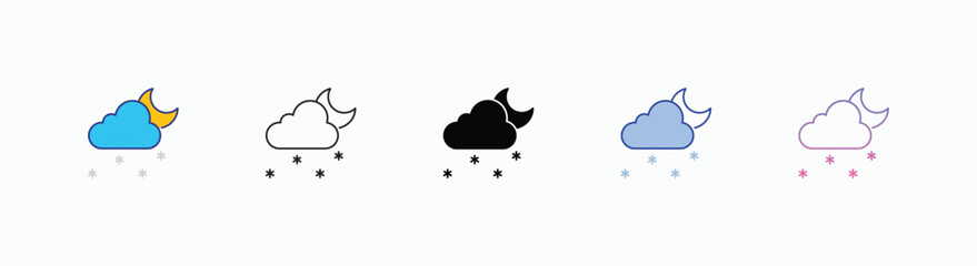 Night Light Snow icons set in different style vector stock 