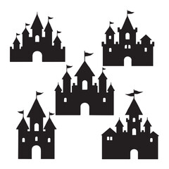 Obraz premium Fairy Castle silhouettes set, pack of vector silhouette design, isolated background white background