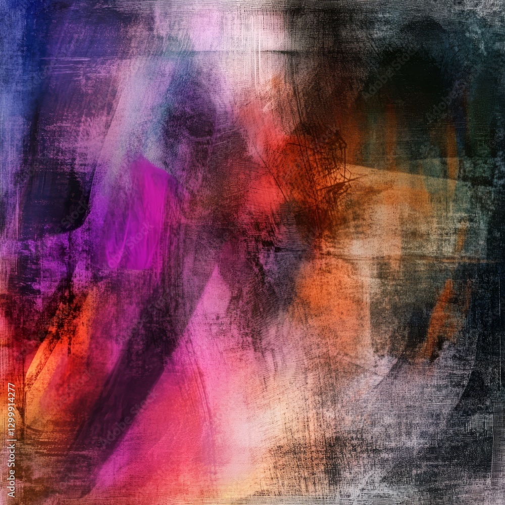 Aufkleber abstract expressionism: a vibrant symphony of colors and textures in a harmonious, distressed canvas