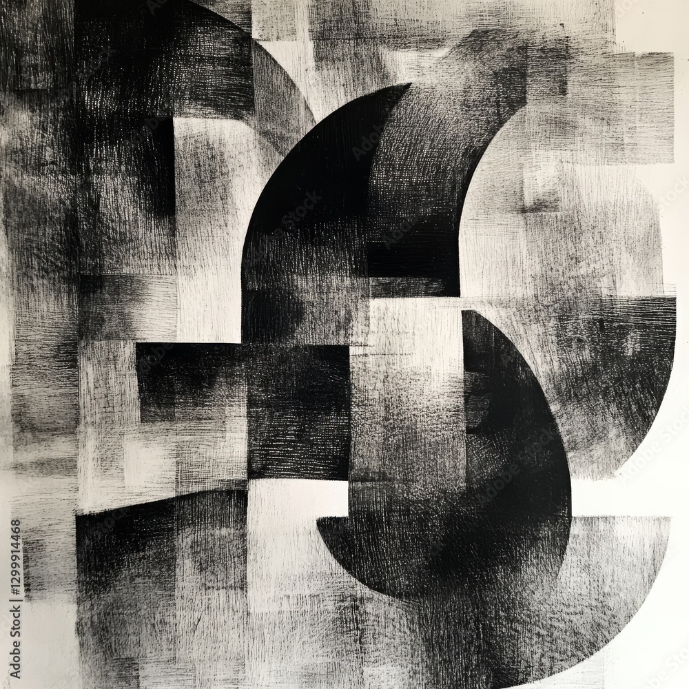 Aufkleber abstract geometry: a study in black and white textures and overlapping forms on canvas