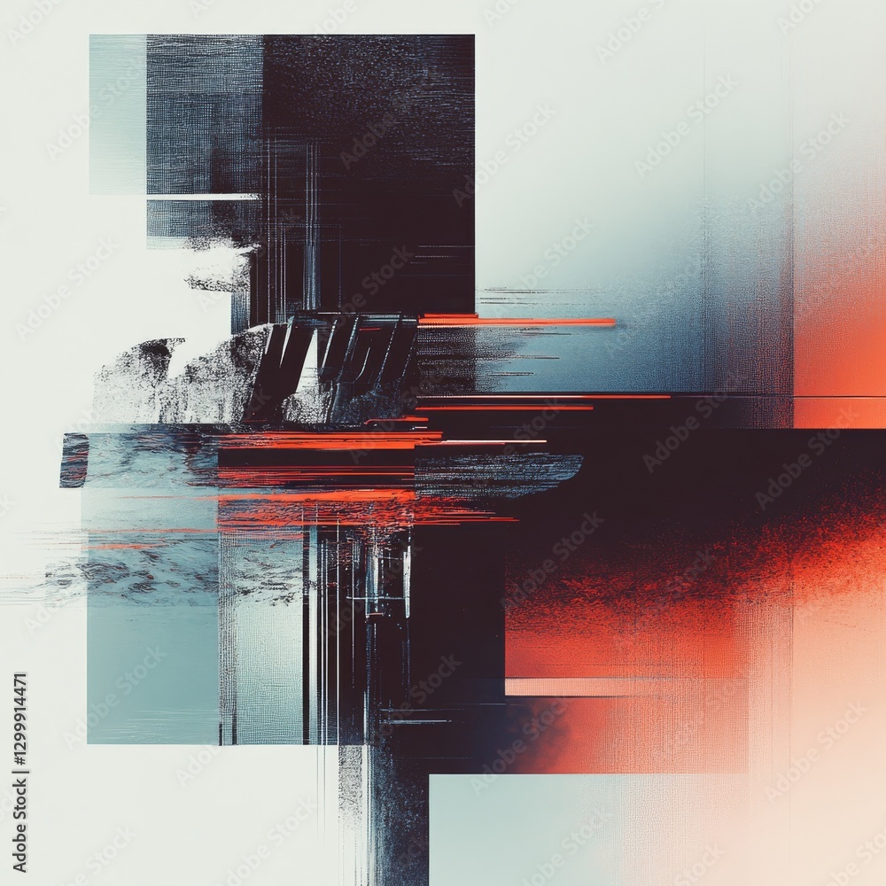 Aufkleber Abstract Glitch Composition: A Modern Digital Art Piece with Bold Colors and Geometric Shapes Creating a Visual Disruption