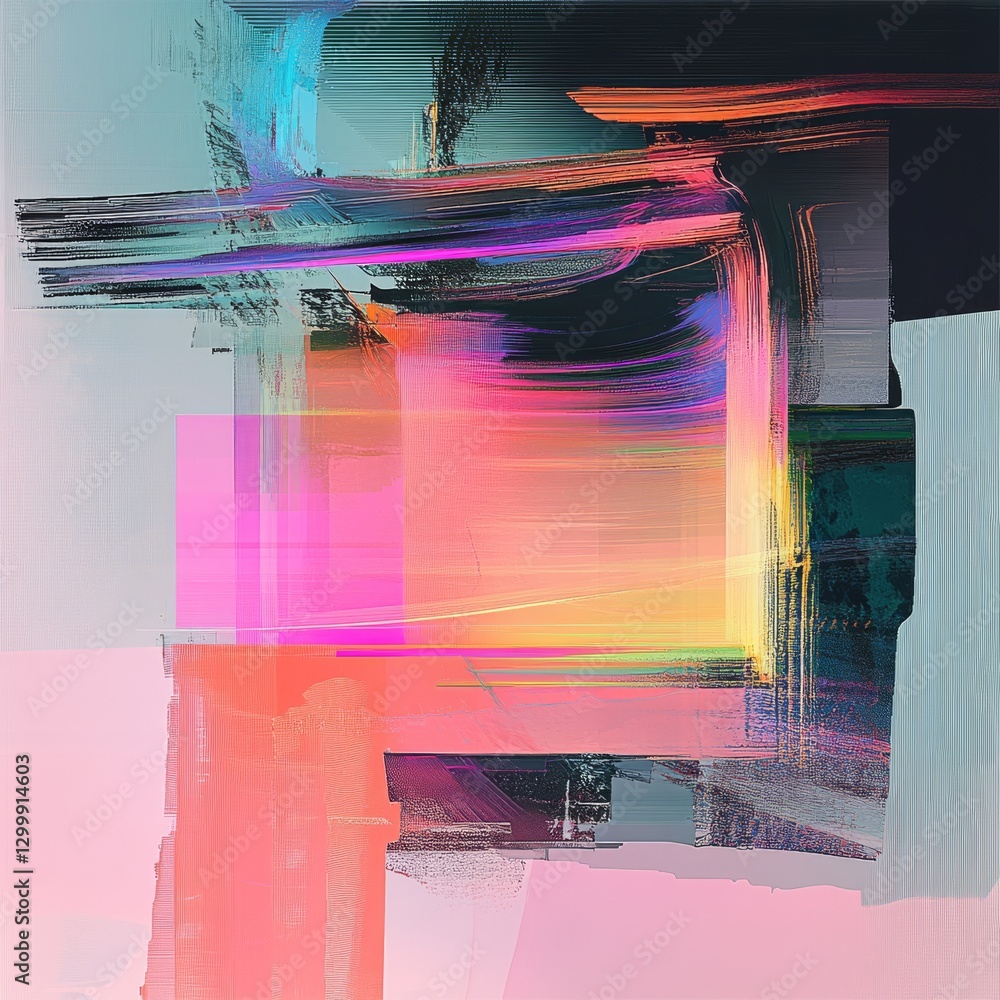 Poster abstract strokes and geometric forms: a fusion of color and texture in digital art