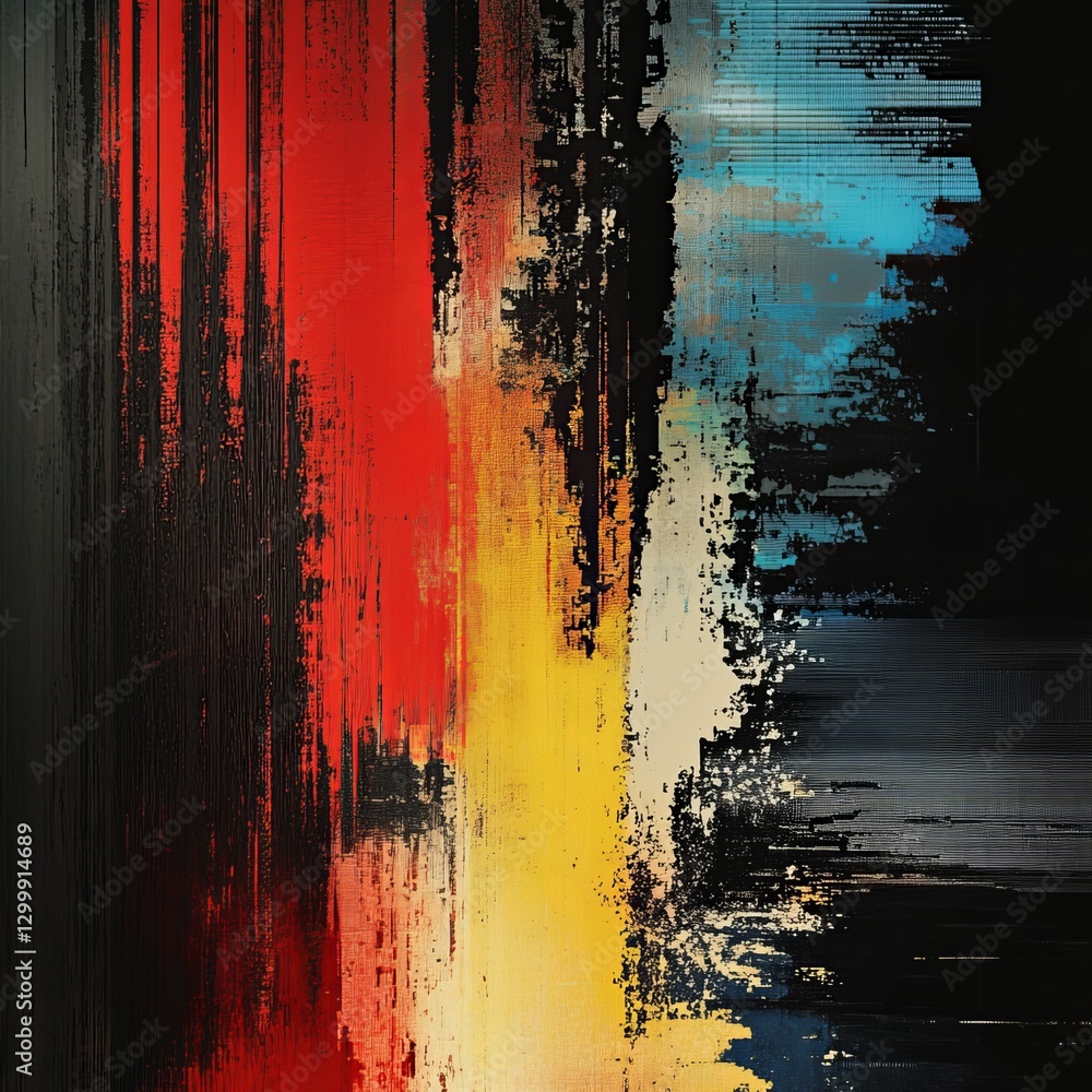 Poster chromatic cascade: a bold abstract painting with textured layers and vibrant contrasts