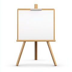 Blank Canvas on a Wooden Easel with a White Background, Ready for Artistic Expression and Creative Ideas