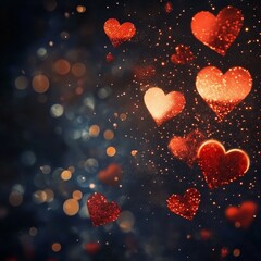 Romantic Hearts Aglow: A Symphony of Sparkling Affection in a Deep Blue Night, Love's Dance of Light.