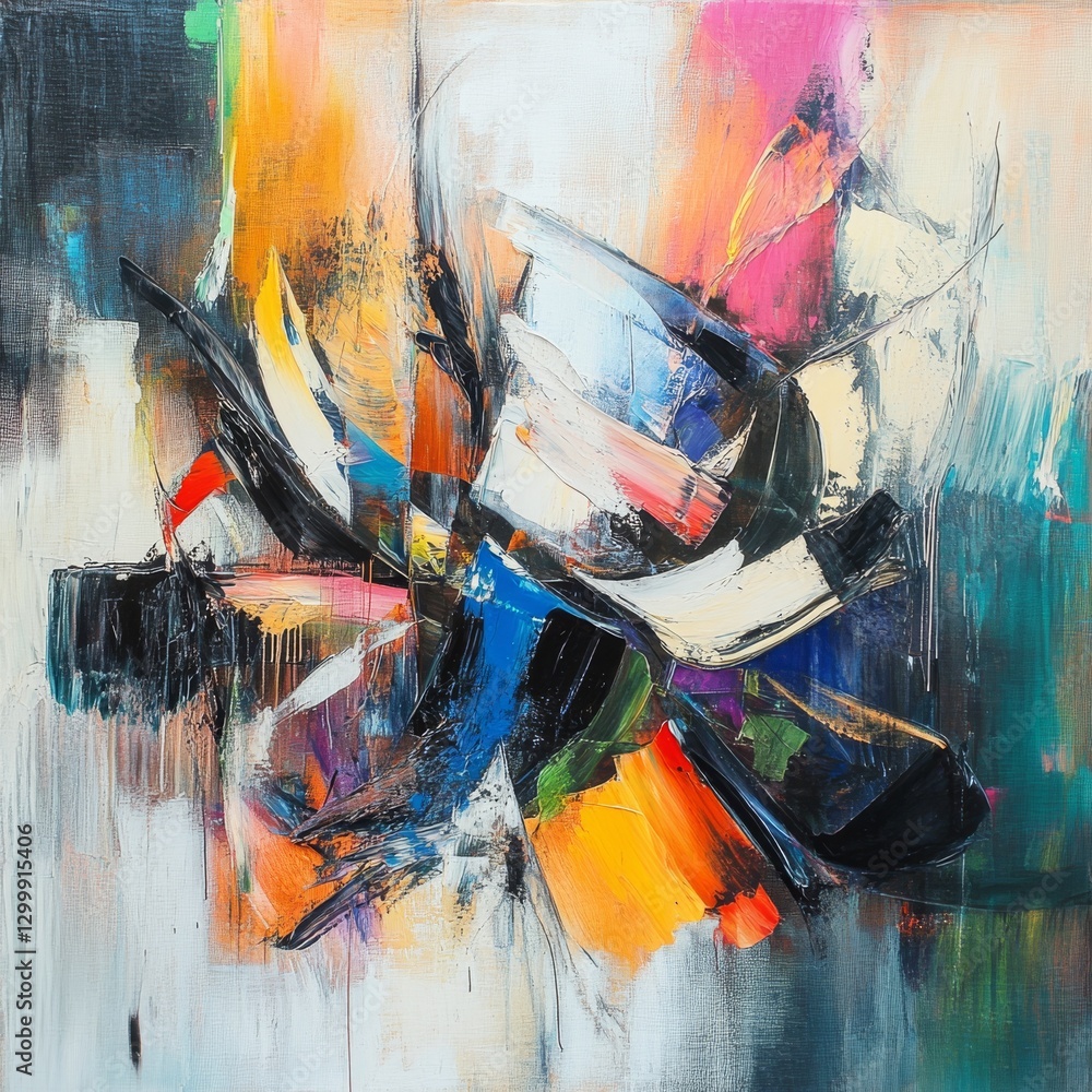 Aufkleber Vibrant Strokes: A Dynamic Abstract Painting with Bold Colors and Textural Brushwork, Creating a Sense of Energy and Motion 
